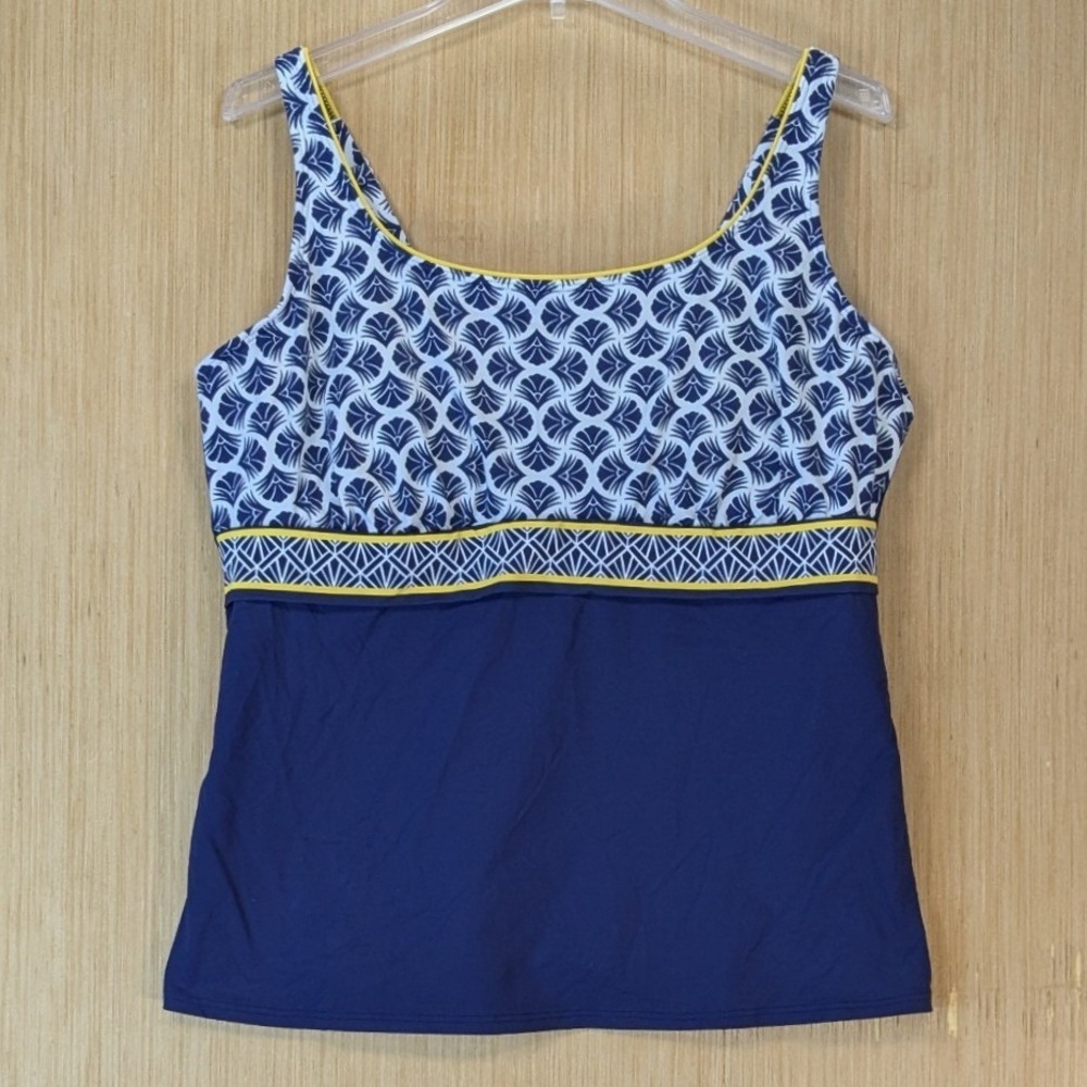 Lands End Navy Blue Geometric Underwire Tankini Top 18DD Swim Beach Vacation